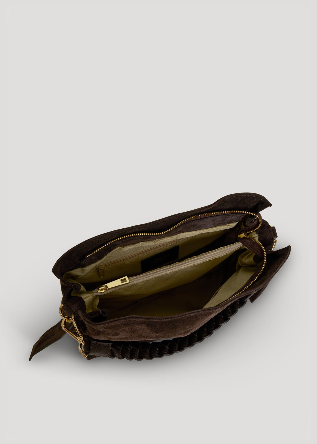 Braid Bag in Dark Brown Suede and Dollar Leather