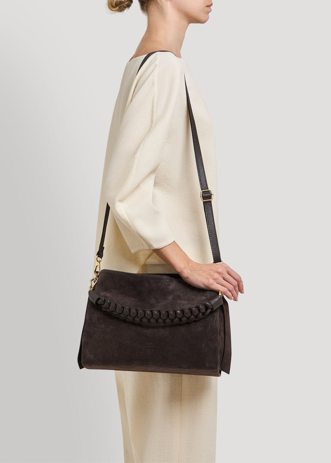 Braid Bag in Dark Brown Suede and Dollar Leather