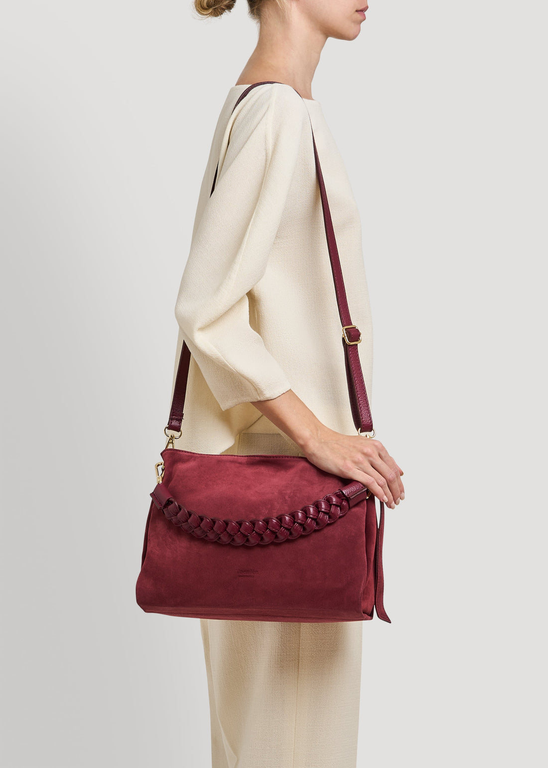 Braid Bag in Burgundy Suede and Dollar Leather