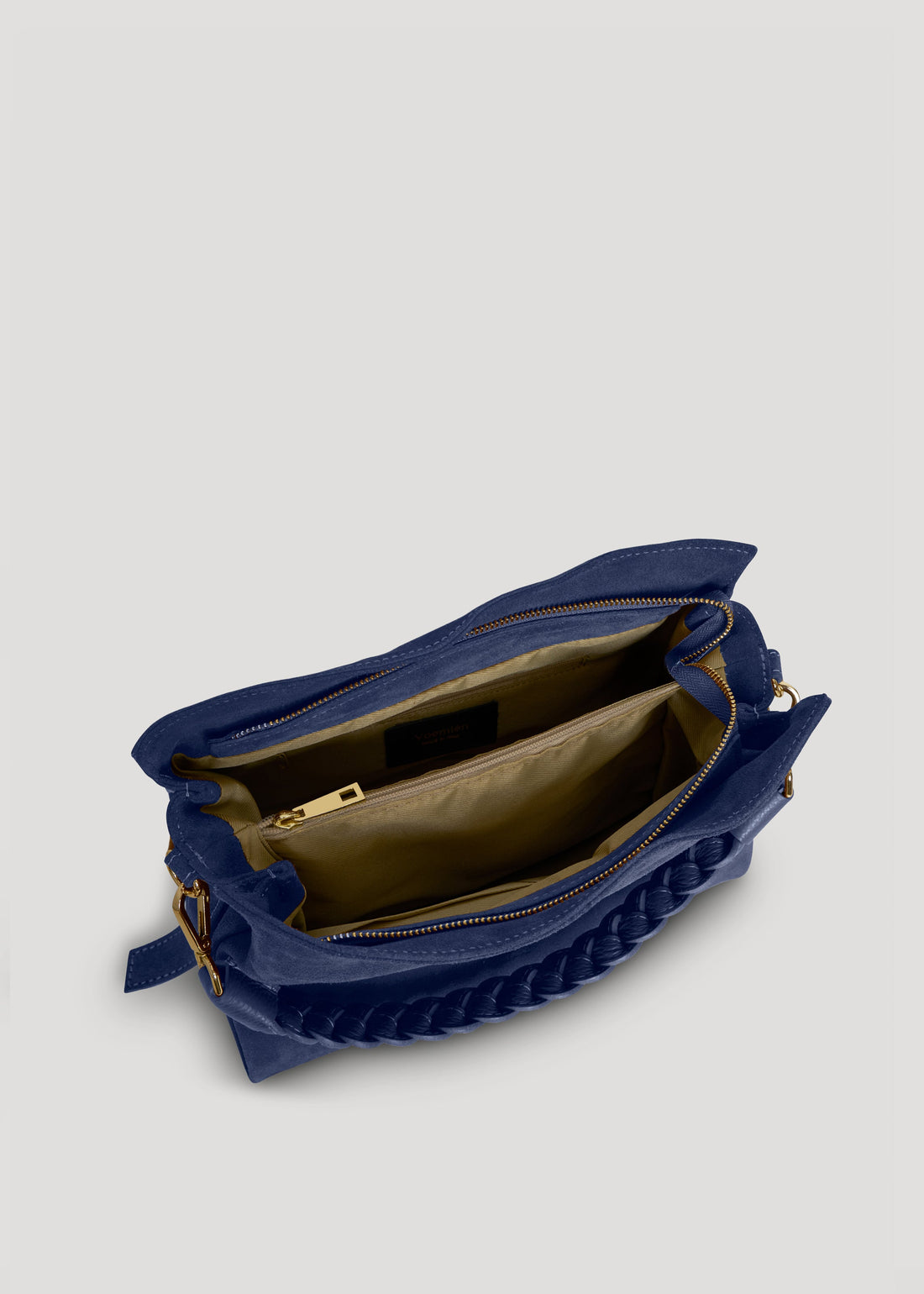 Braid Bag in Navy Blue Suede and Dollar Leather