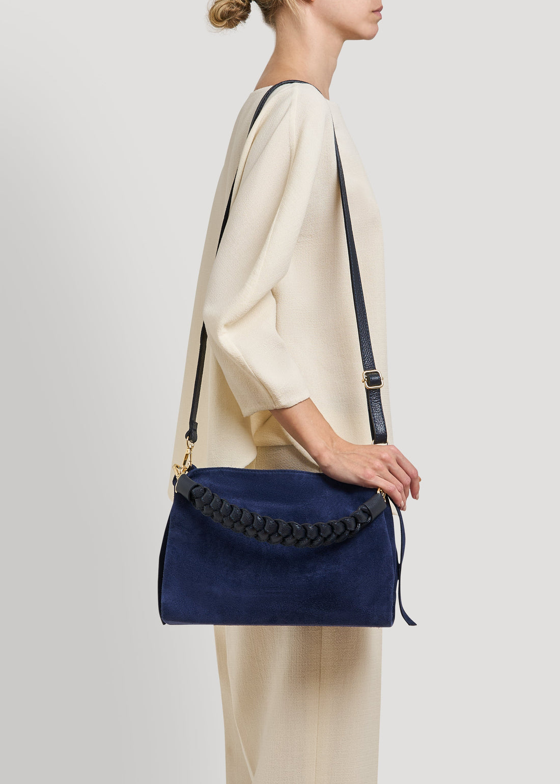 Braid Bag in Navy Blue Suede and Dollar Leather