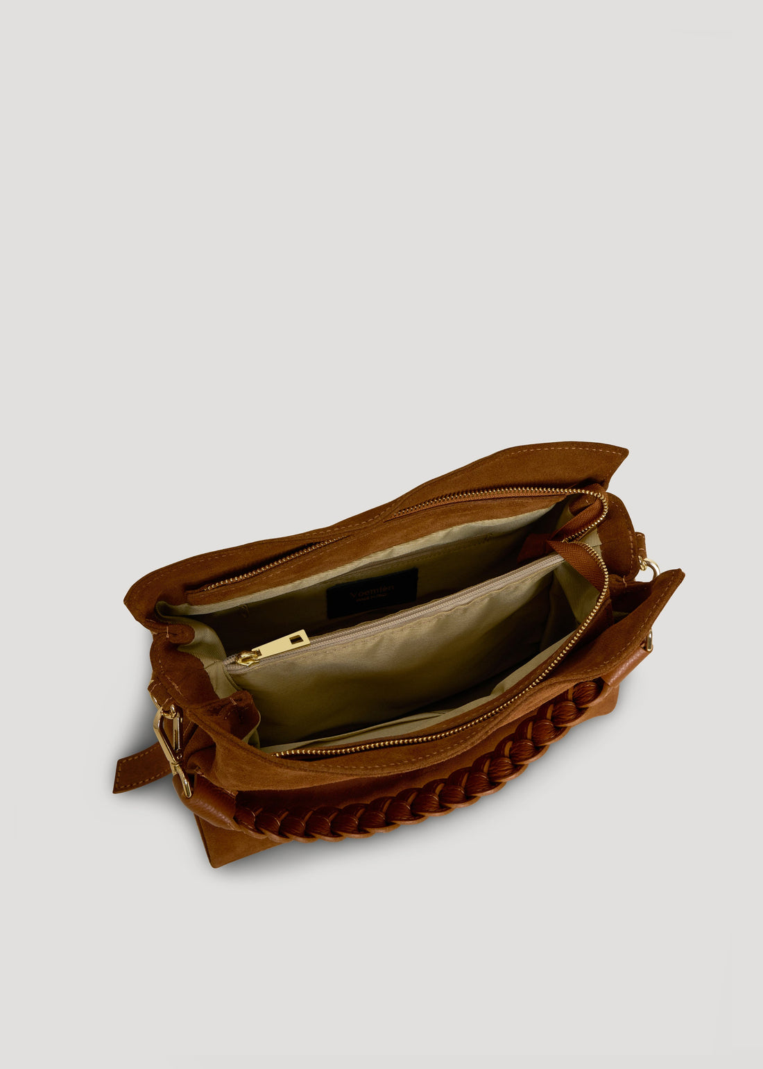 Braid Bag in Tan Suede and Dollar Leather