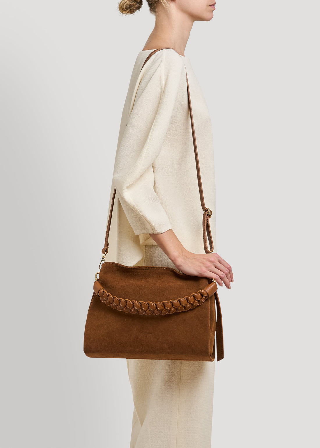 Braid Bag in Tan Suede and Dollar Leather