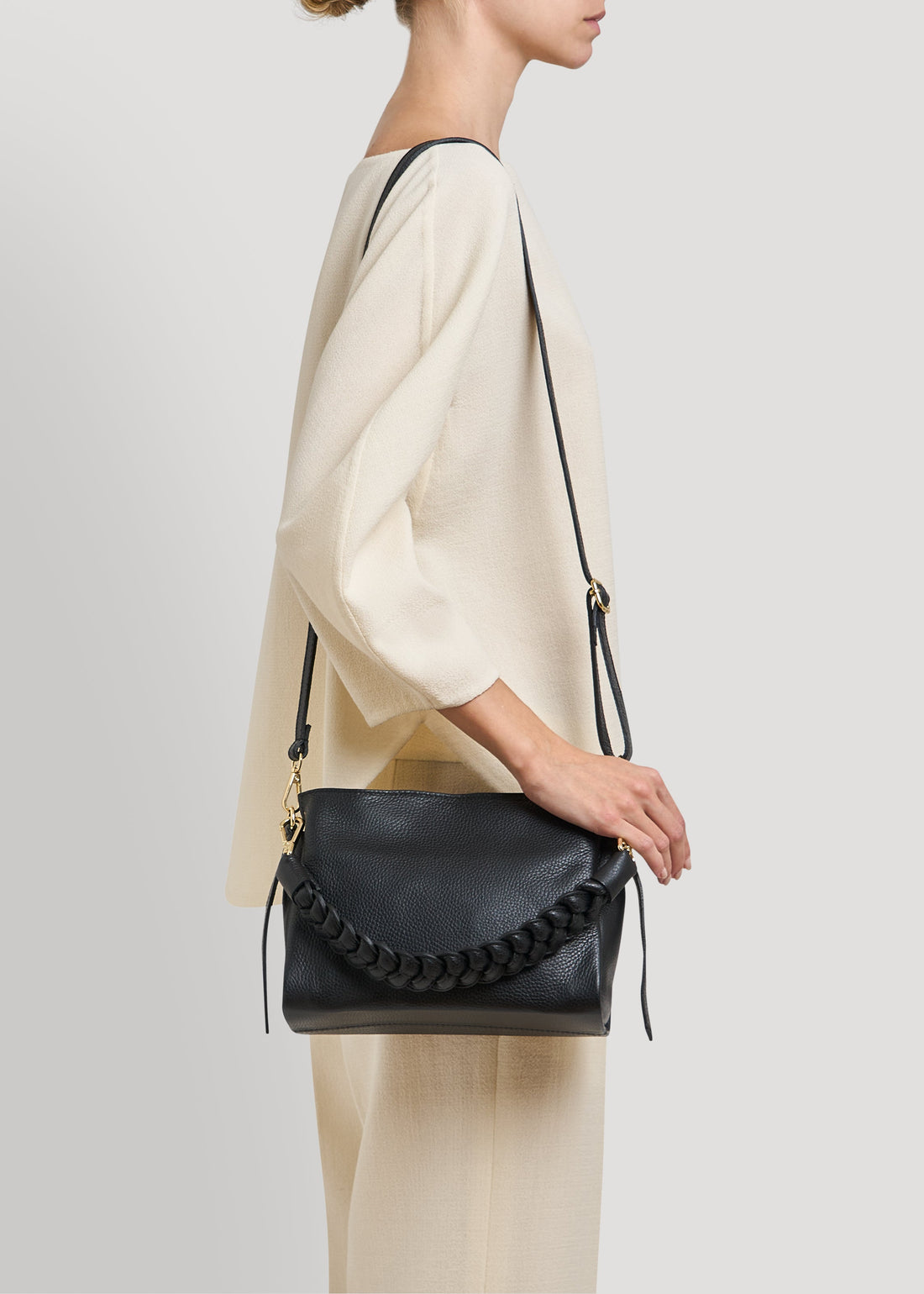 Braid Micro Bag in Black Dollar Leather