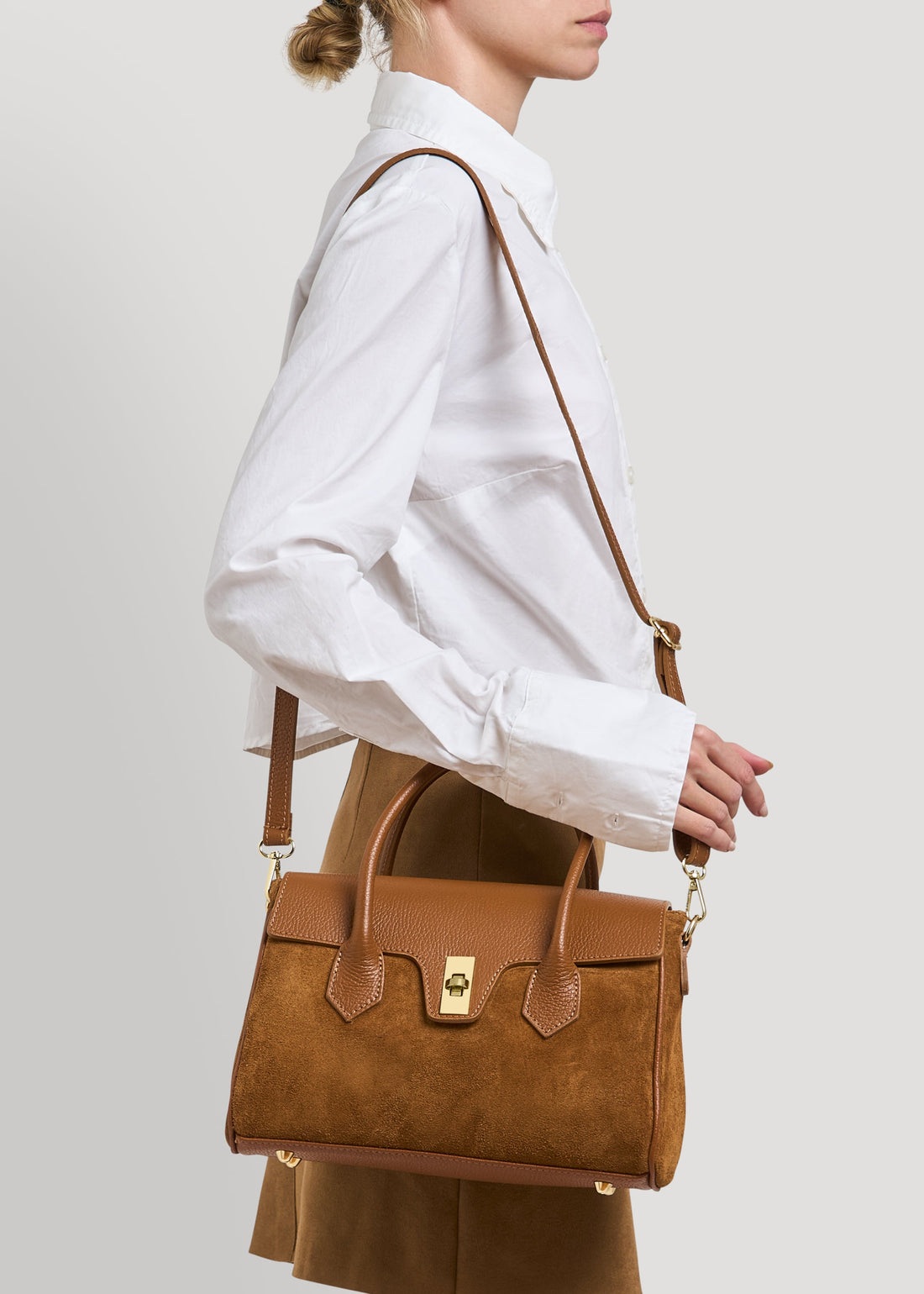 Cécile Bag in Tan Suede and Dollar Leather