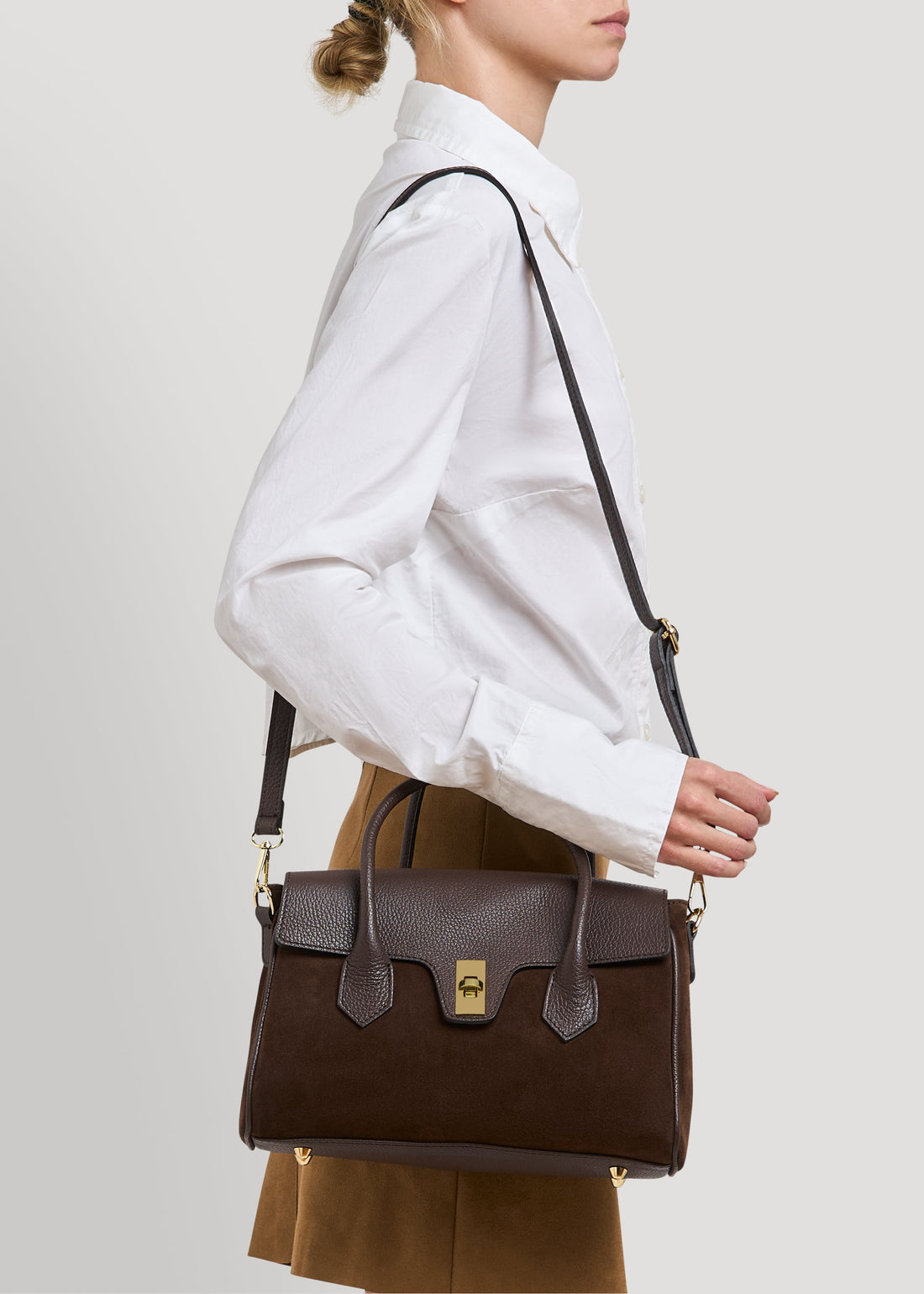 Cécile Bag in Dark Brown Suede and Dollar Leather