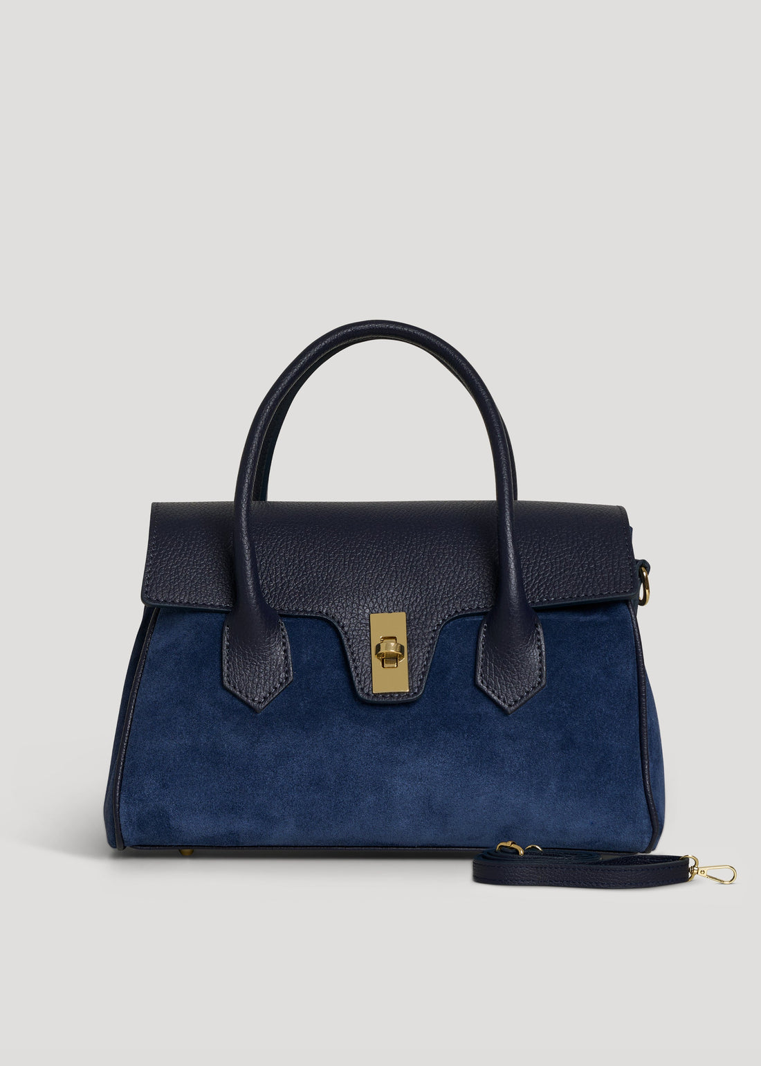 Cécile Bag in Navy Blue Suede and Dollar Leather
