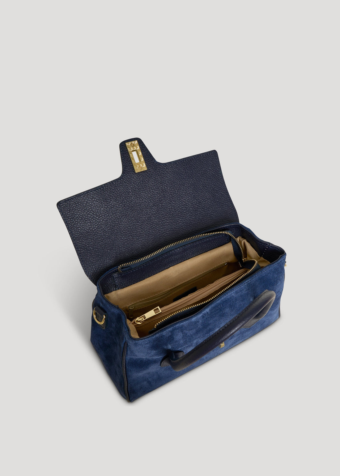 Cécile Bag in Navy Blue Suede and Dollar Leather