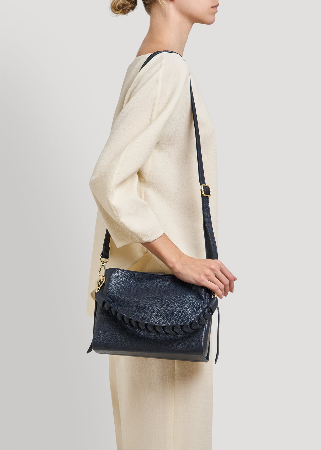 Navy Blue Dollar Leather Braid Micro Bag