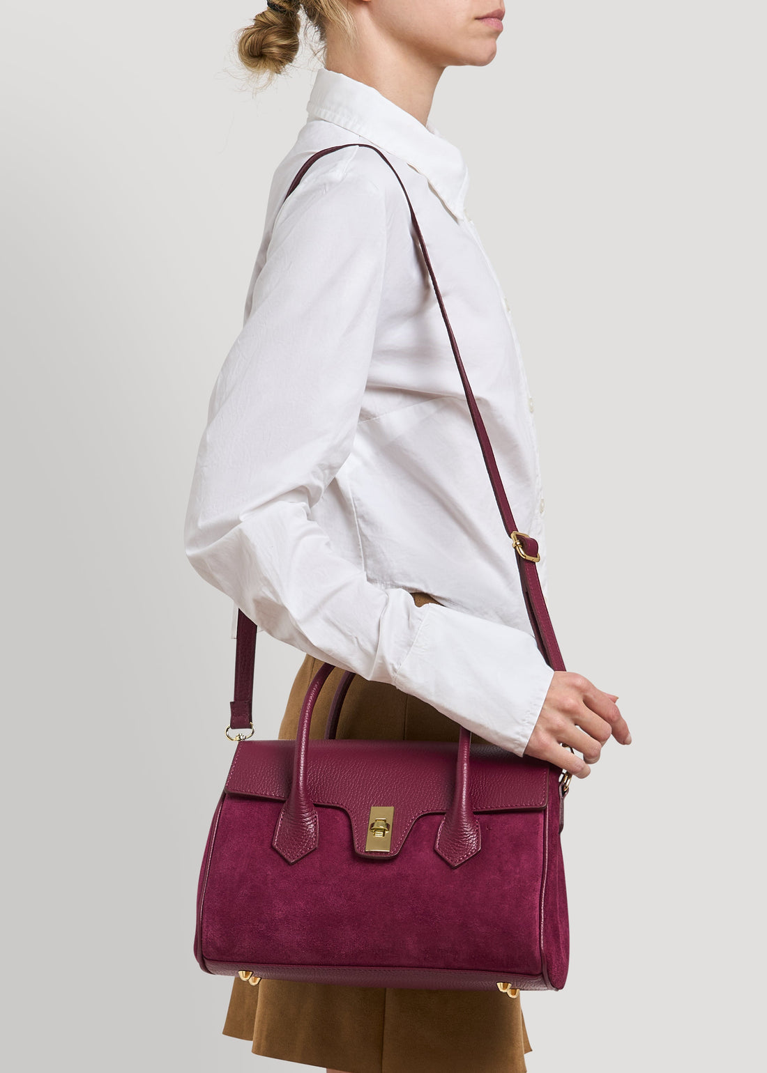 Cécile Bag in Burgundy Suede and Dollar Leather