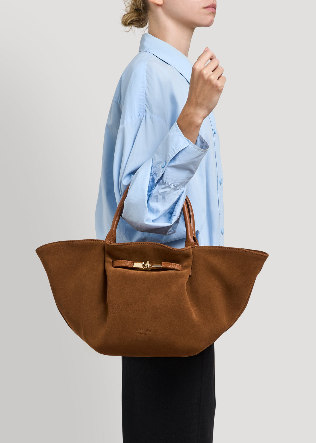 Charlène Bag in Tan Suede and Togo Leather