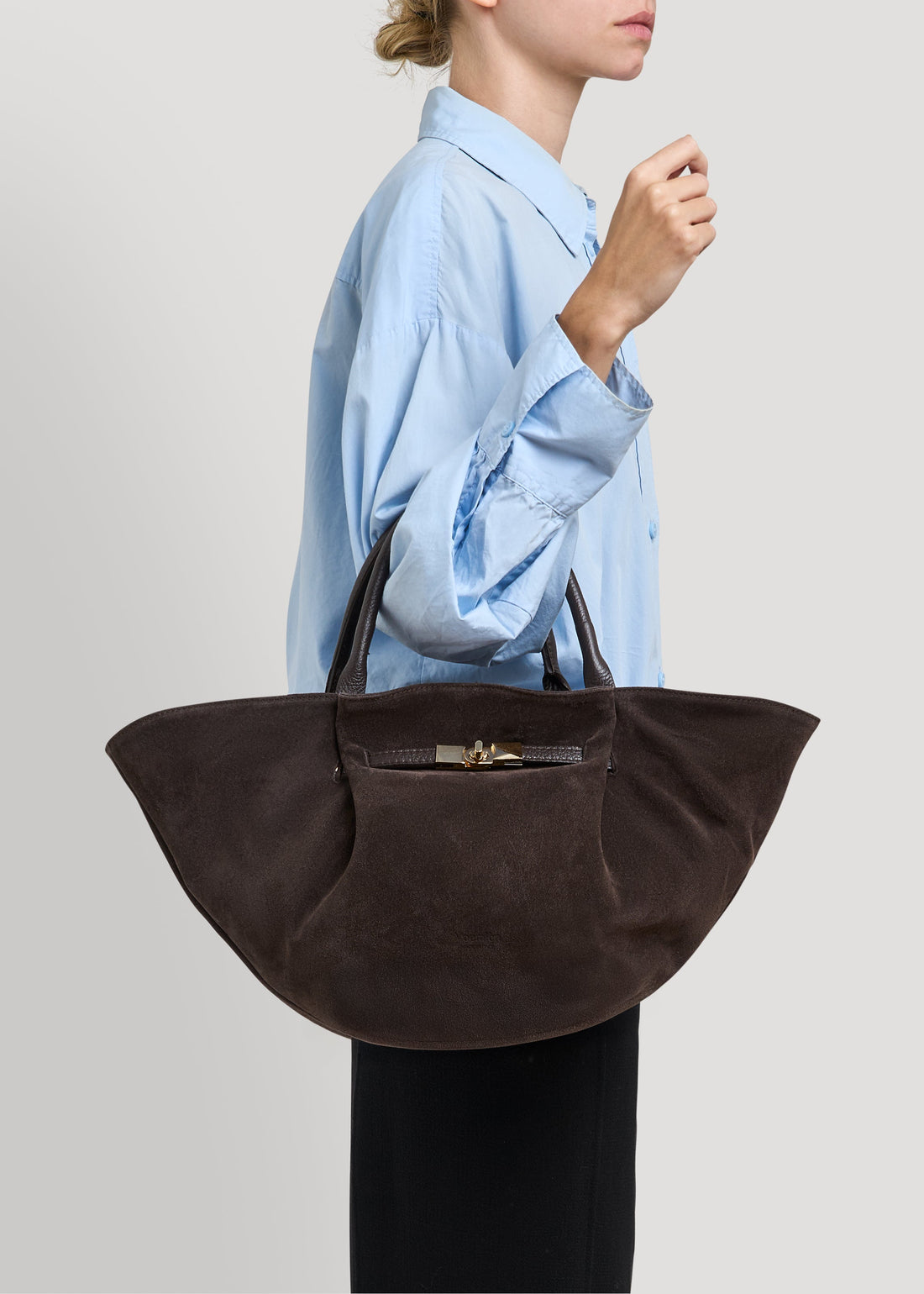 Charlène Bag in Dark Brown Suede and Togo Leather