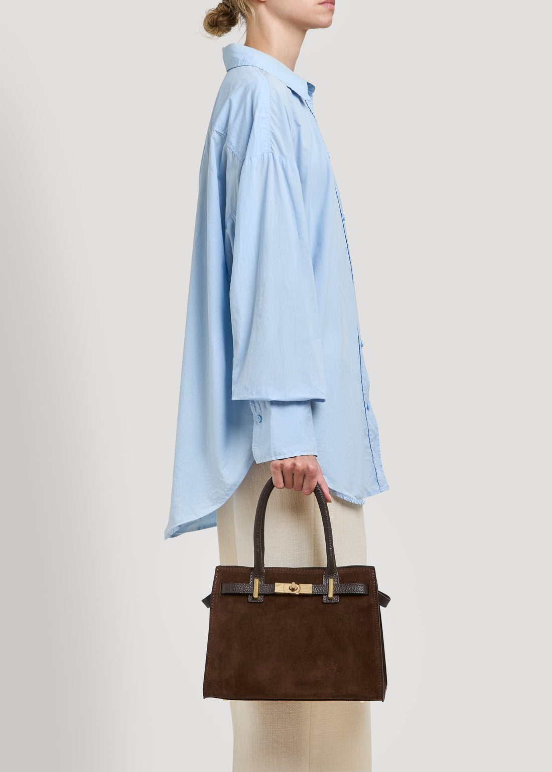 Grace Bag in Dark Brown Suede and Togo Leather