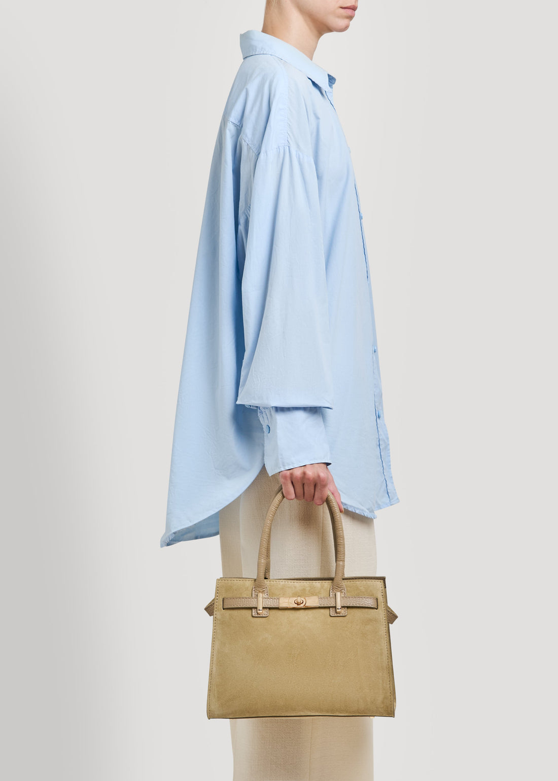 Grace Bag in Light Taupe Suede and Togo Leather