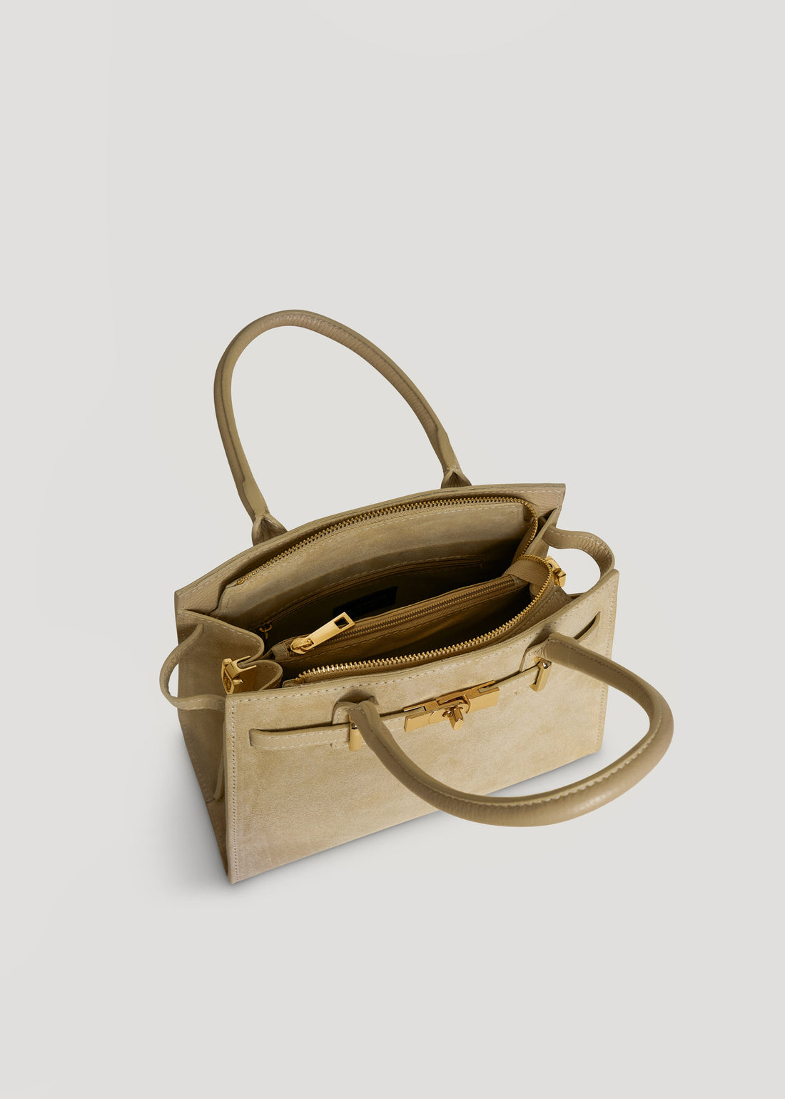 Grace Bag in Light Taupe Suede and Togo Leather