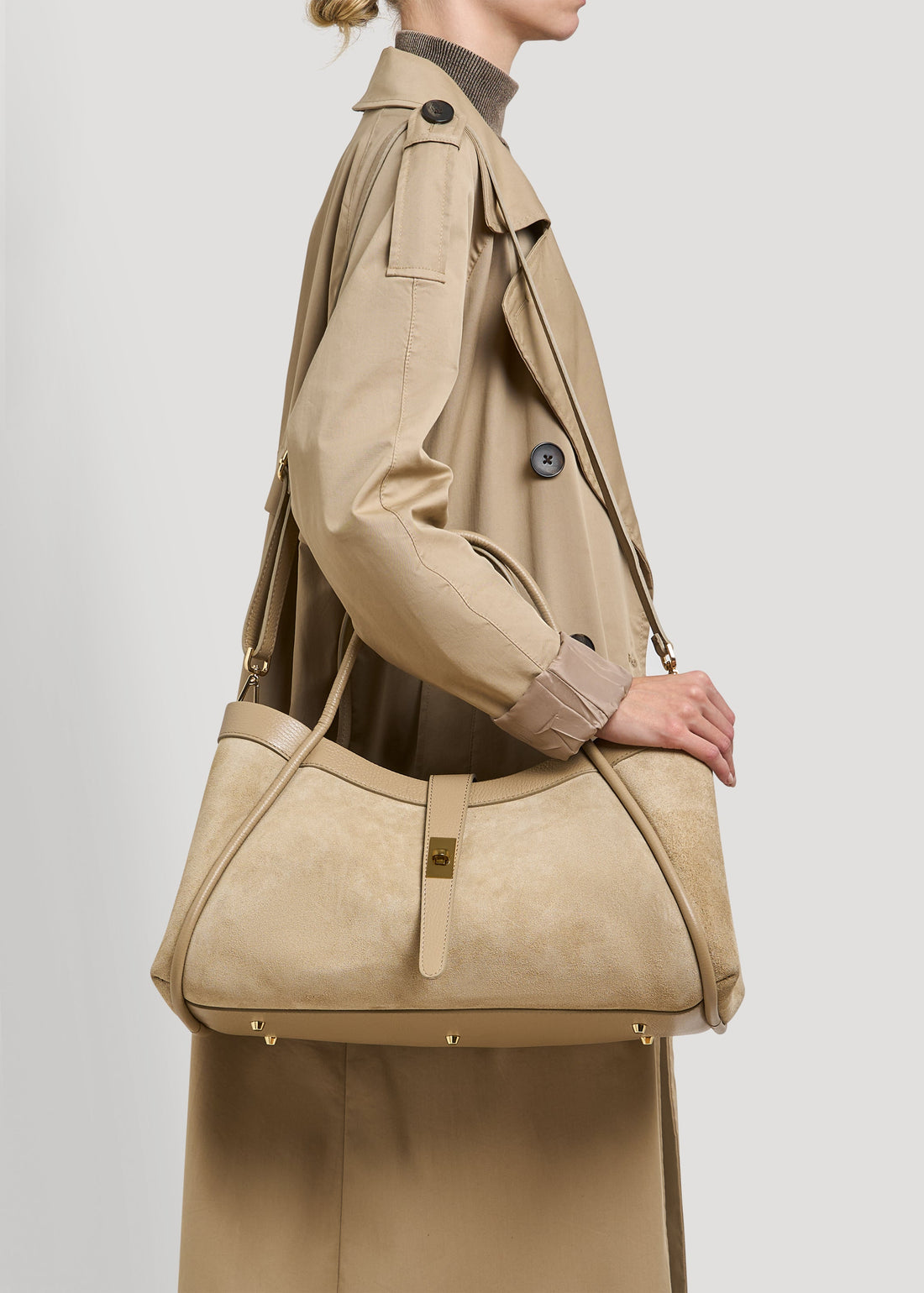 Mayfair Bag in Taupe Suede and Togo Leather