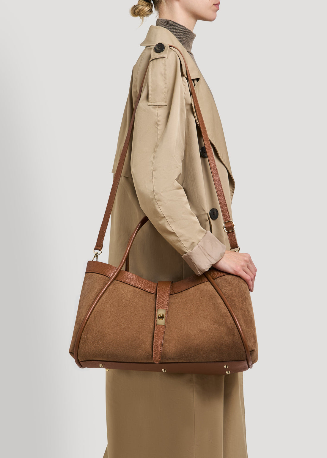 Mayfair Bag in Tan Suede and Togo Leather
