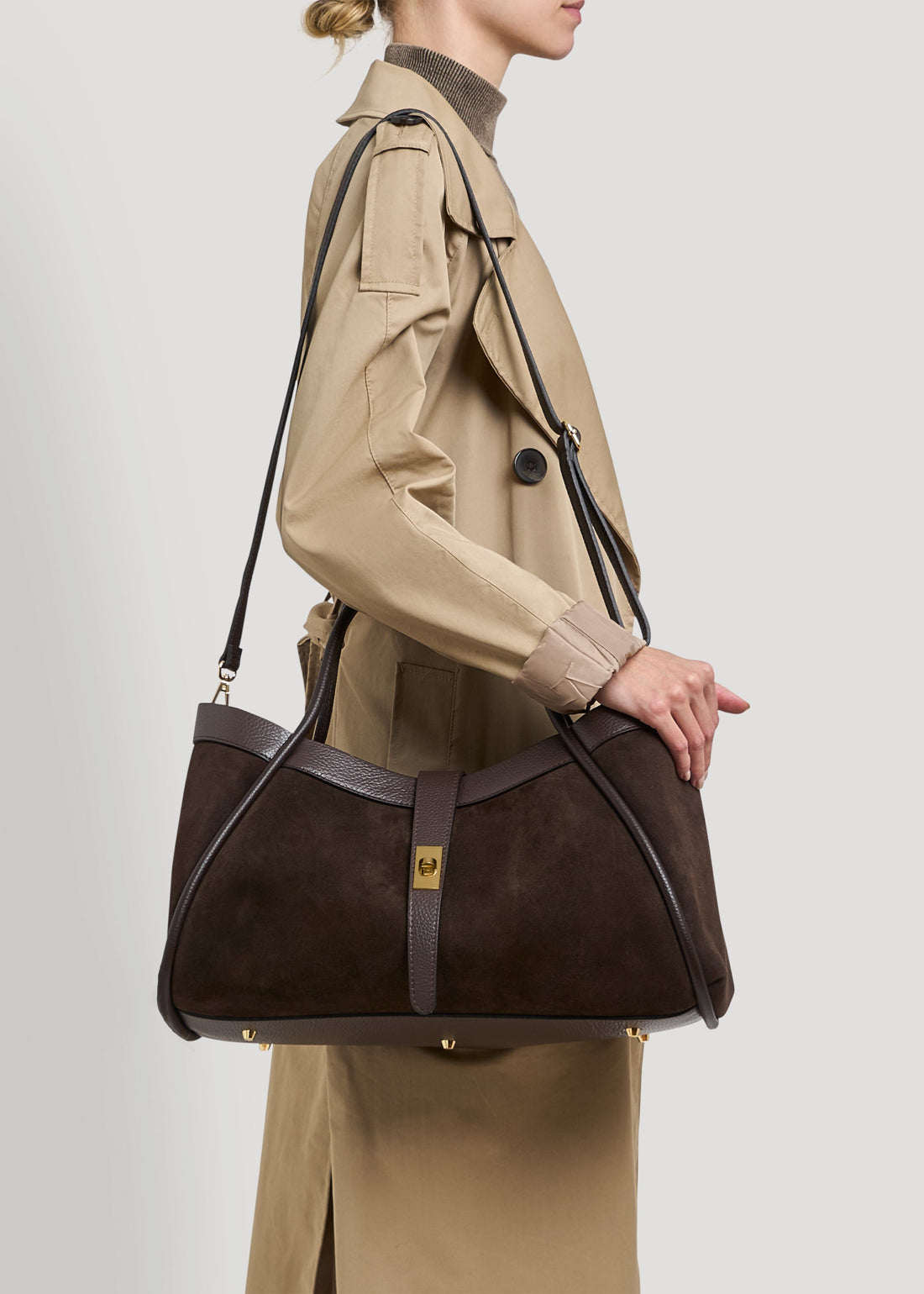 Mayfair Bag in Dark Brown Suede and Togo Leather
