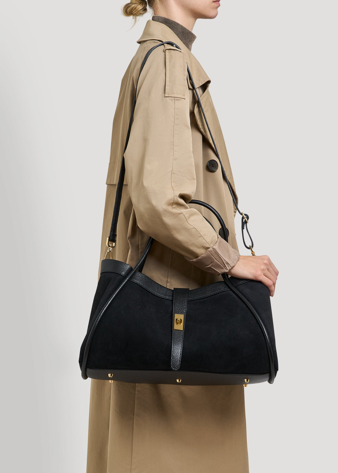 Mayfair Bag in Black Suede and Togo Leather