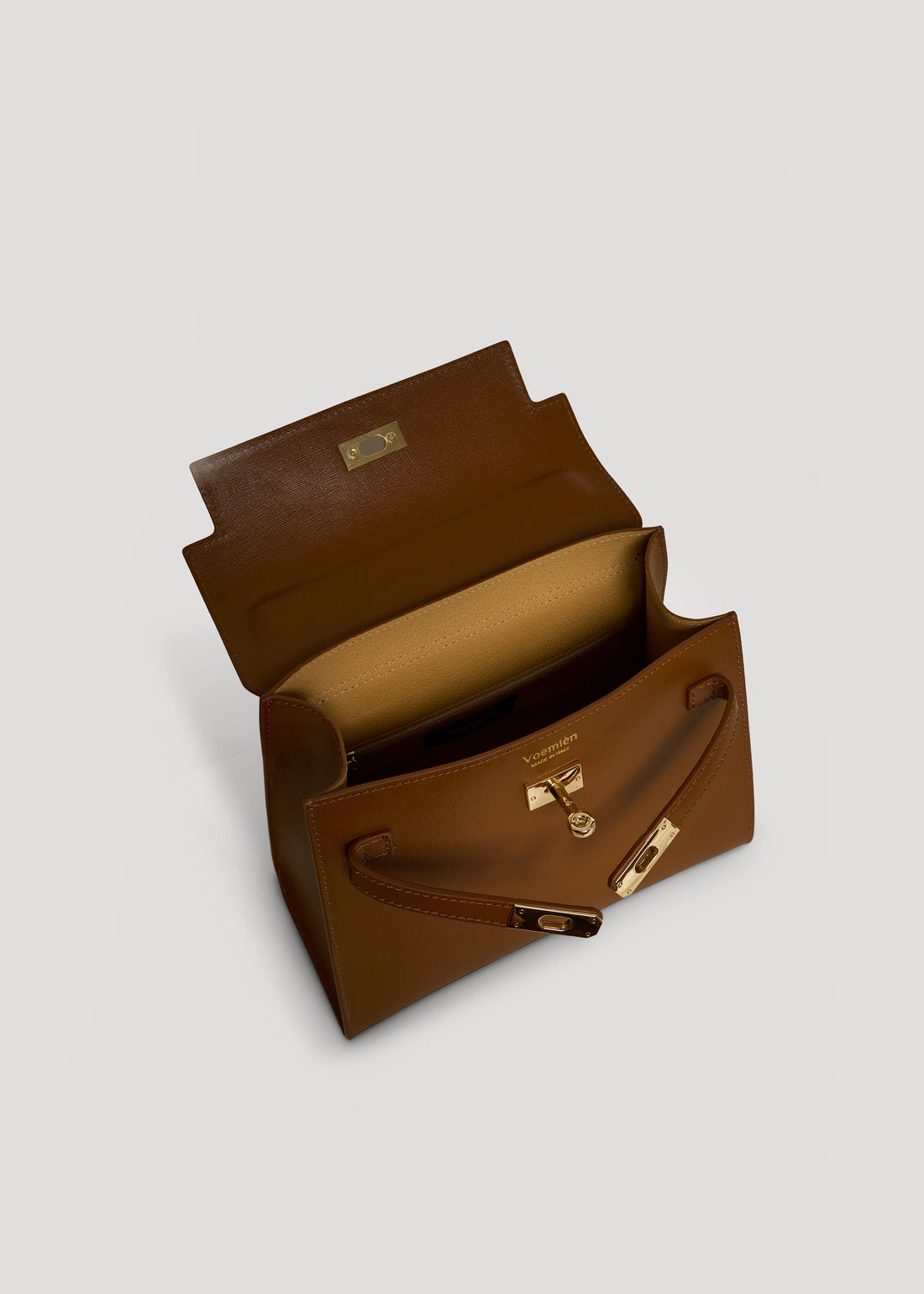 Zaira Bag in Genuine Saffiano Leather Light Brown