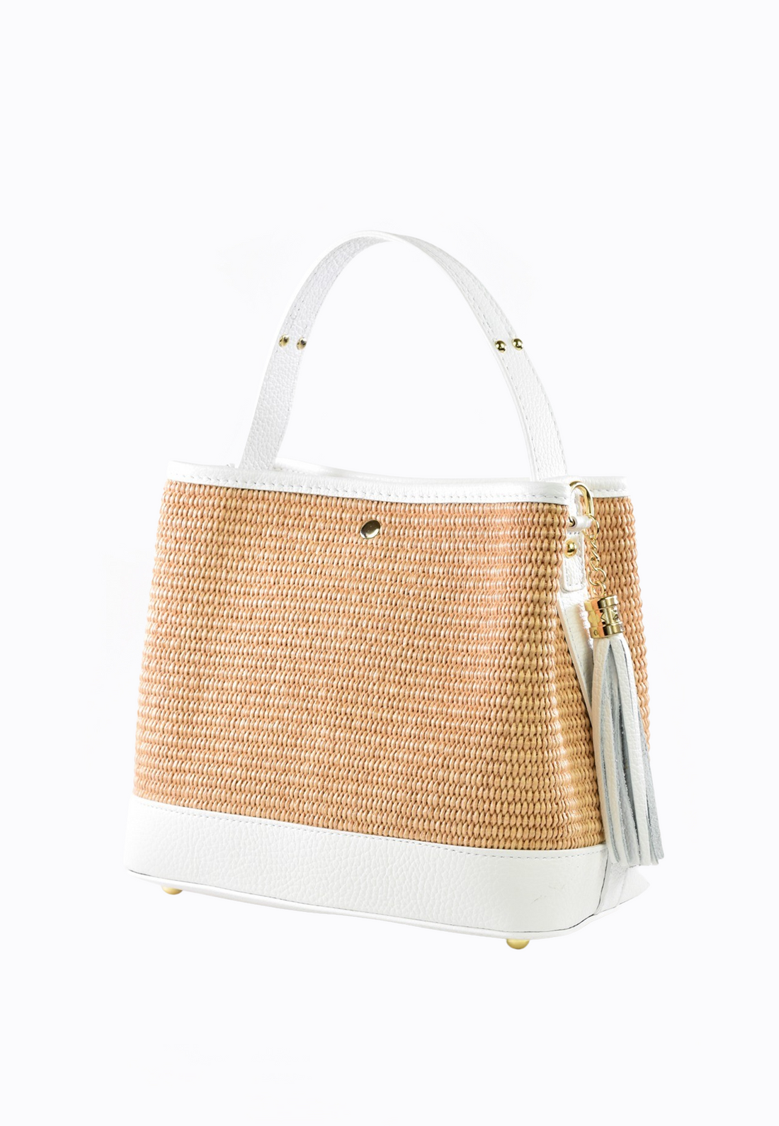 Kendy Bag in White Dollar Leather and Raphia