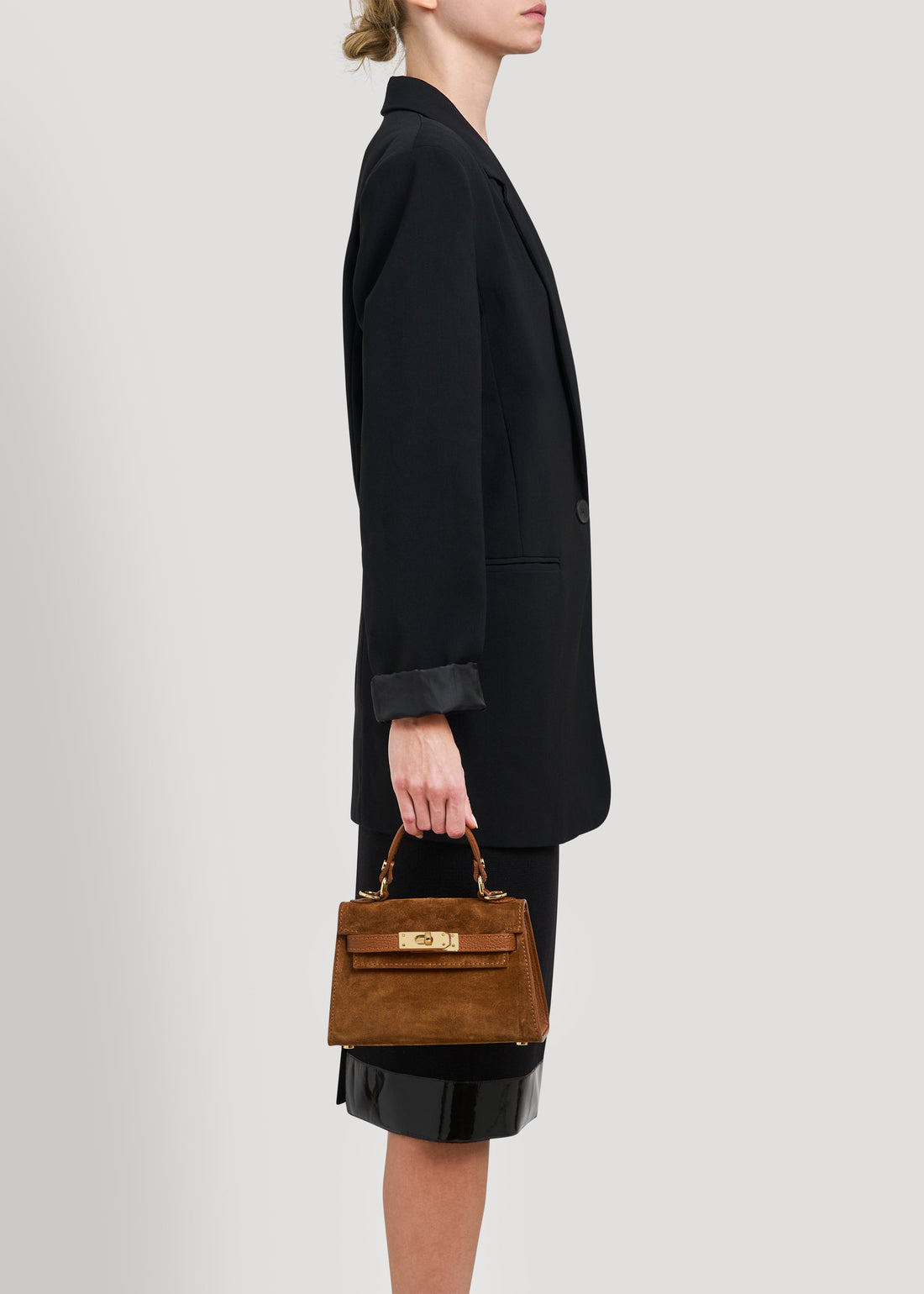Victoria Bag in Tan Suede and Dollar Leather