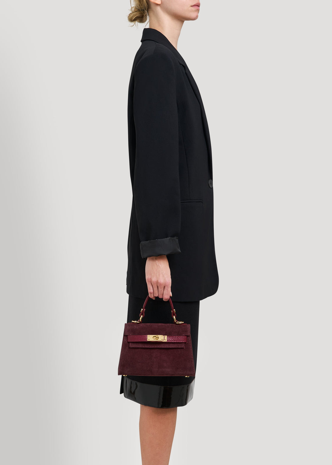 Victoria Bag in Burgundy Suede and Dollar Leather