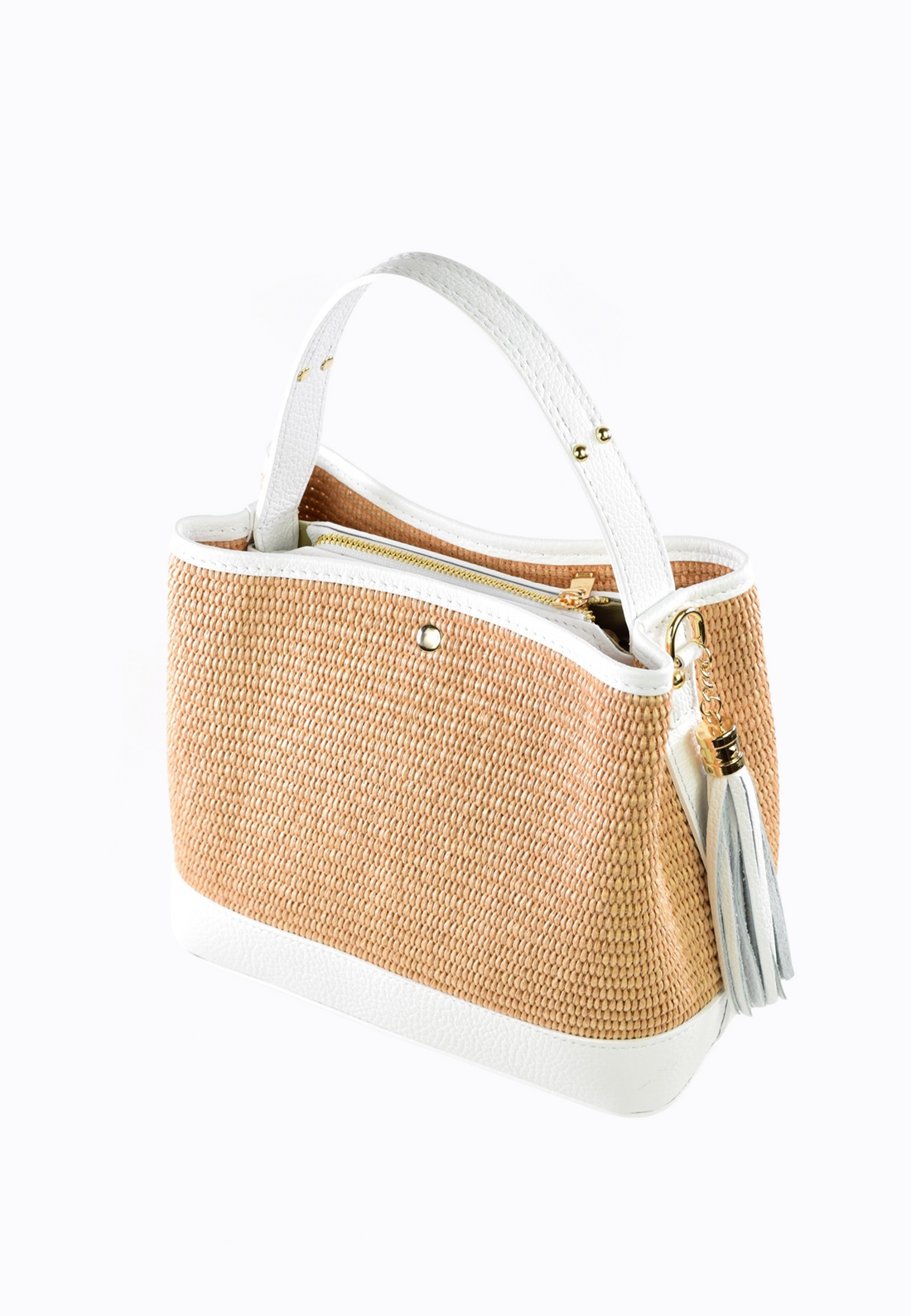 Kendy Bag in White Dollar Leather and Raphia