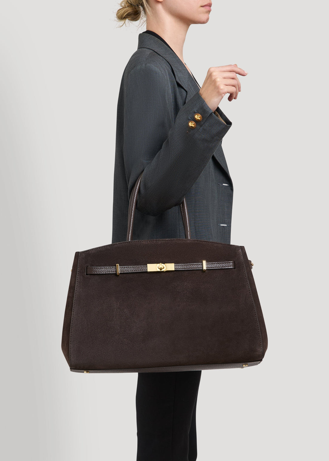 Driade Bag in Dark Brown Suede and Dollar Leather
