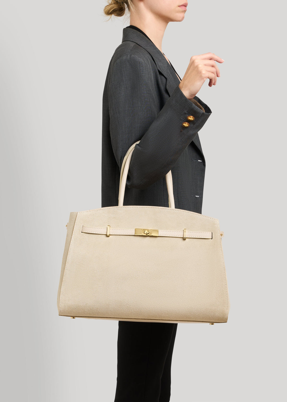 Driade Bag in Beige Suede and Dollar Leather