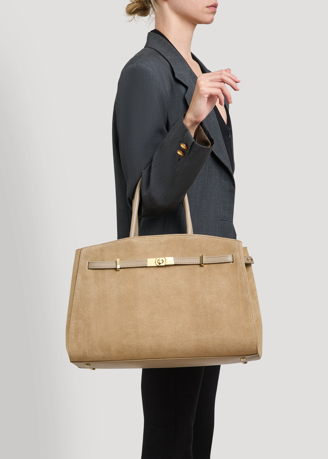 Driade Bag in Taupe Suede and Dollar Leather