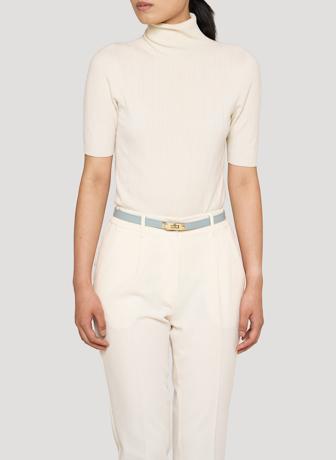 Baronne in Dusty Blue Leather Belt