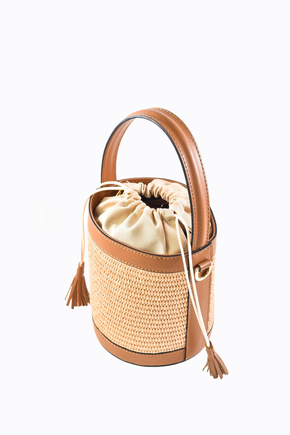 Petit Bag in Tan Brushed Leather and Raphia