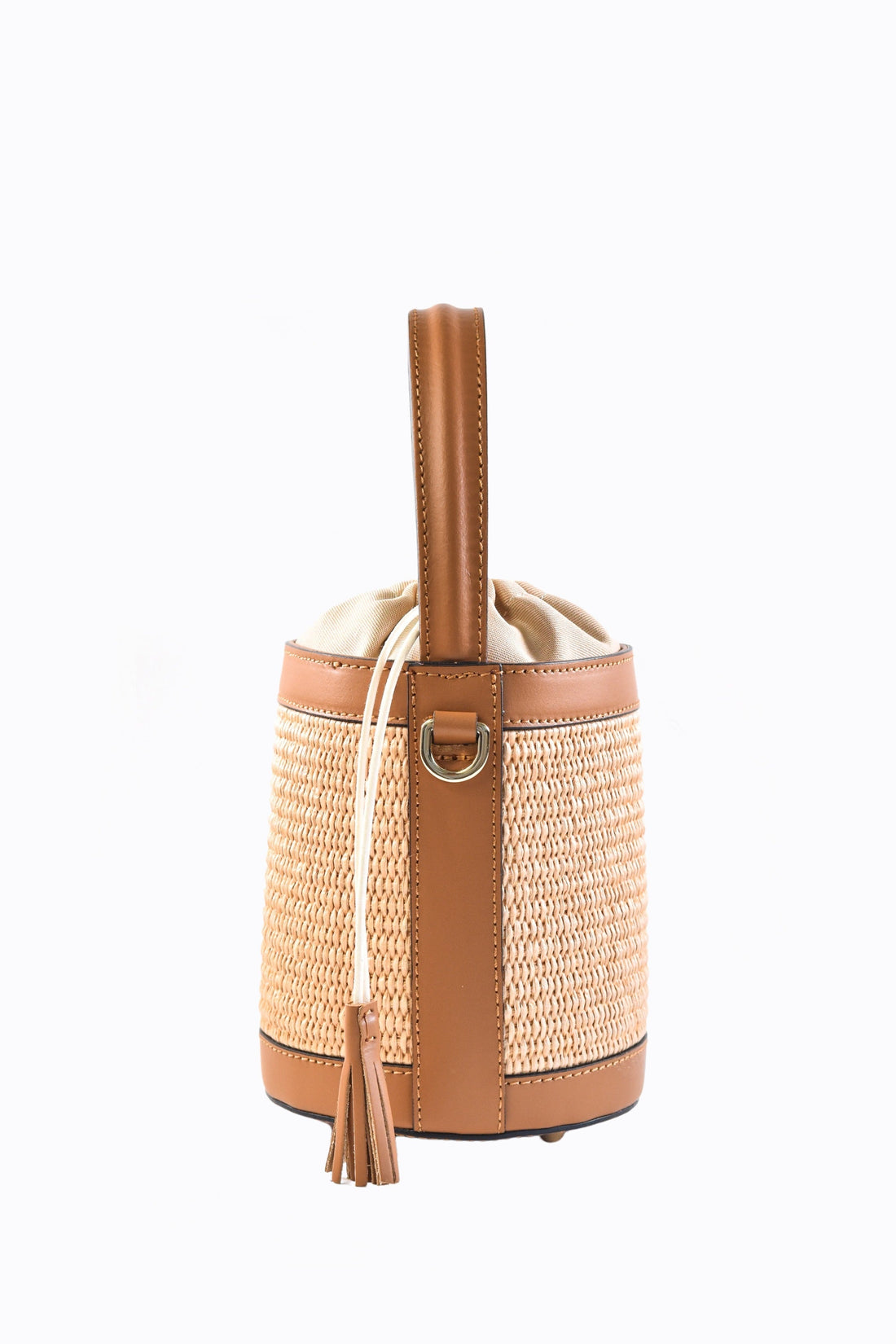 Petit Bag in Tan Brushed Leather and Raphia