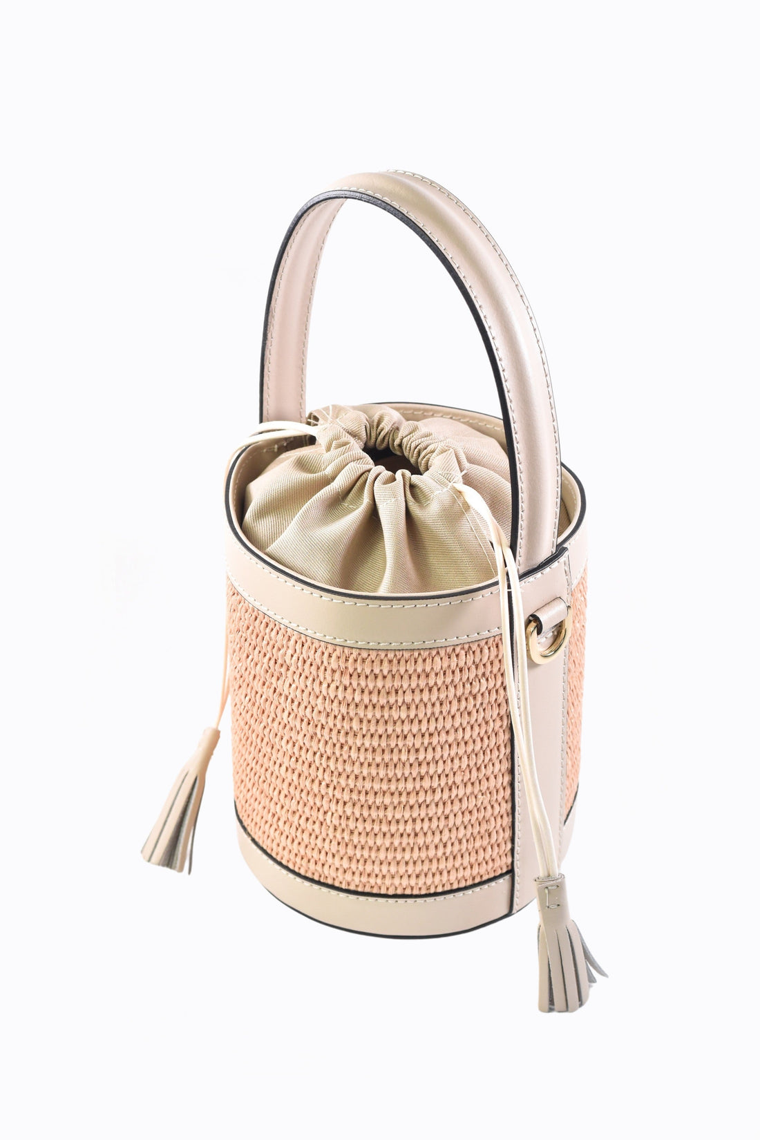 Petit Bag in Beige Brushed Leather and Raphia