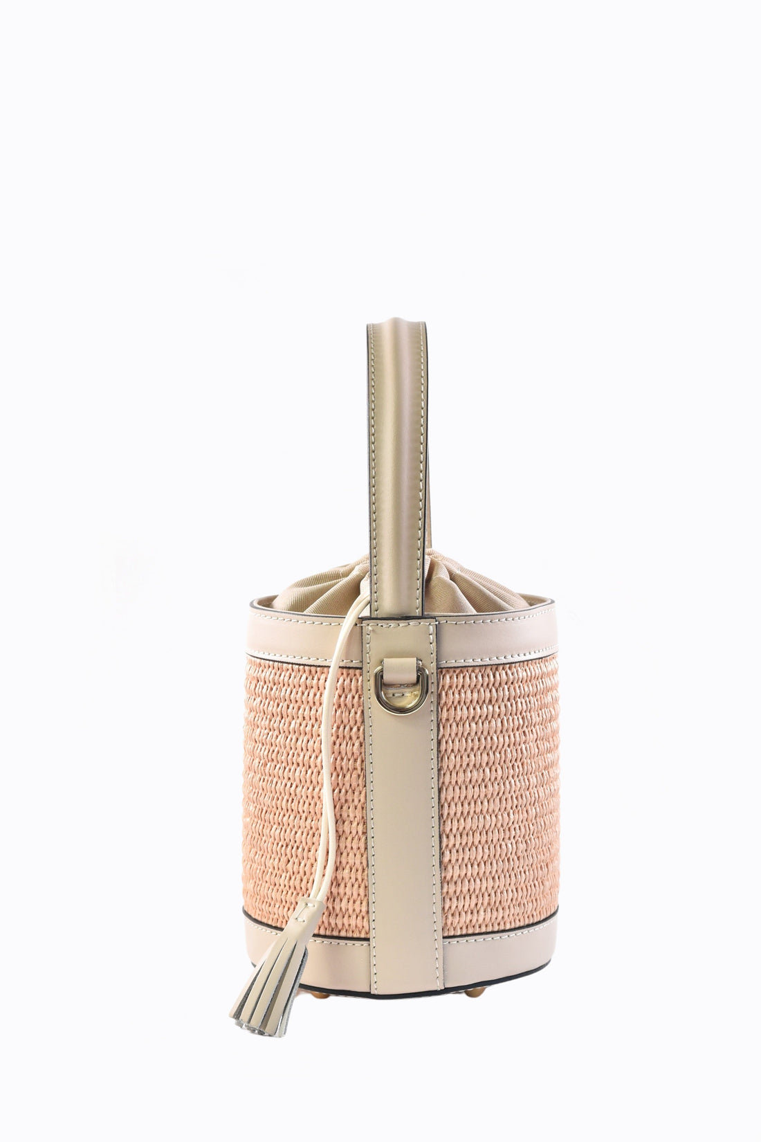 Petit Bag in Beige Brushed Leather and Raphia