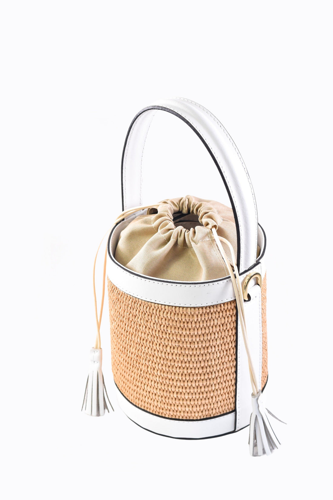 Petit Bag in White Brushed Leather and Raphia
