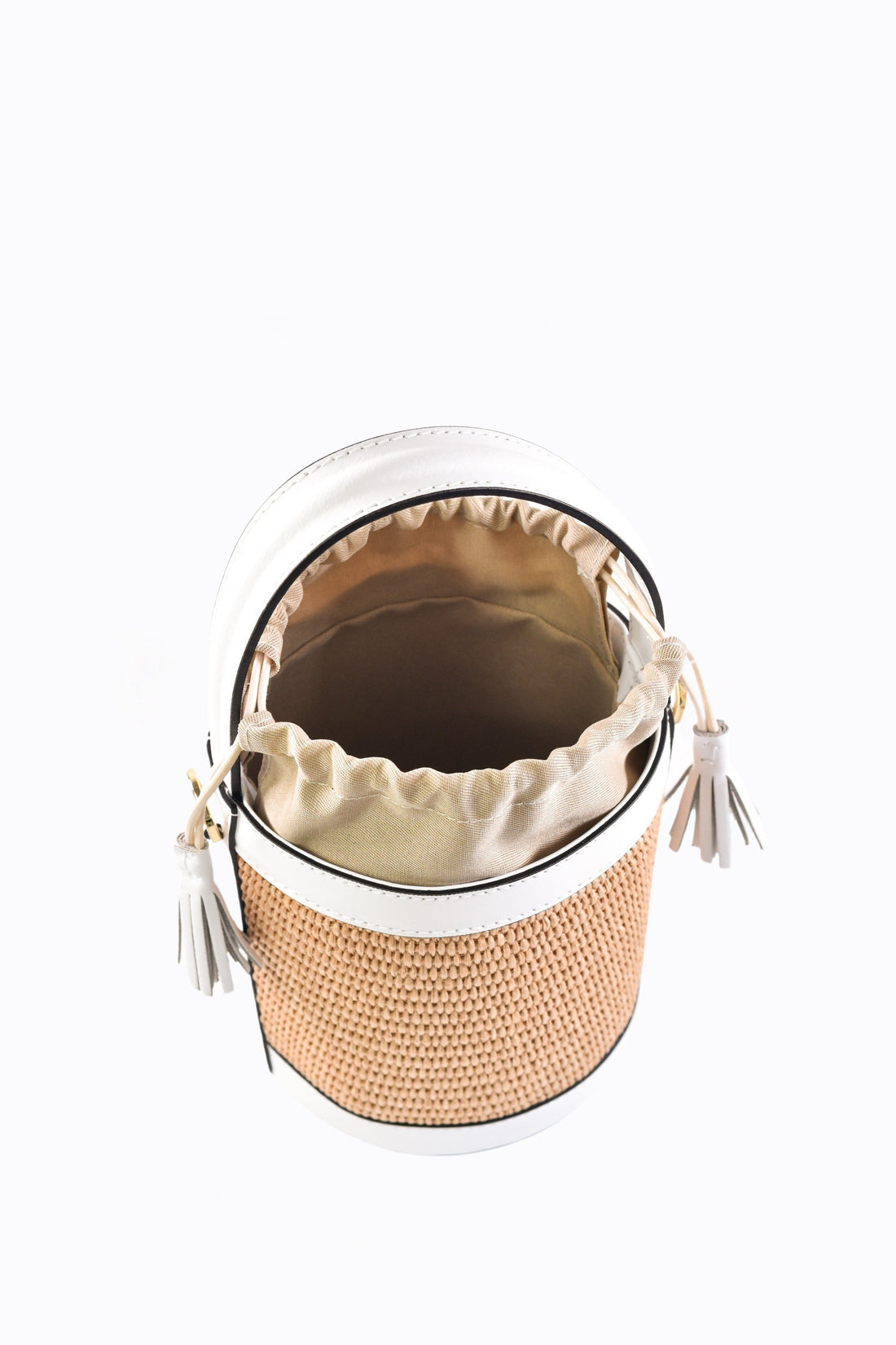 Petit Bag in White Brushed Leather and Raphia