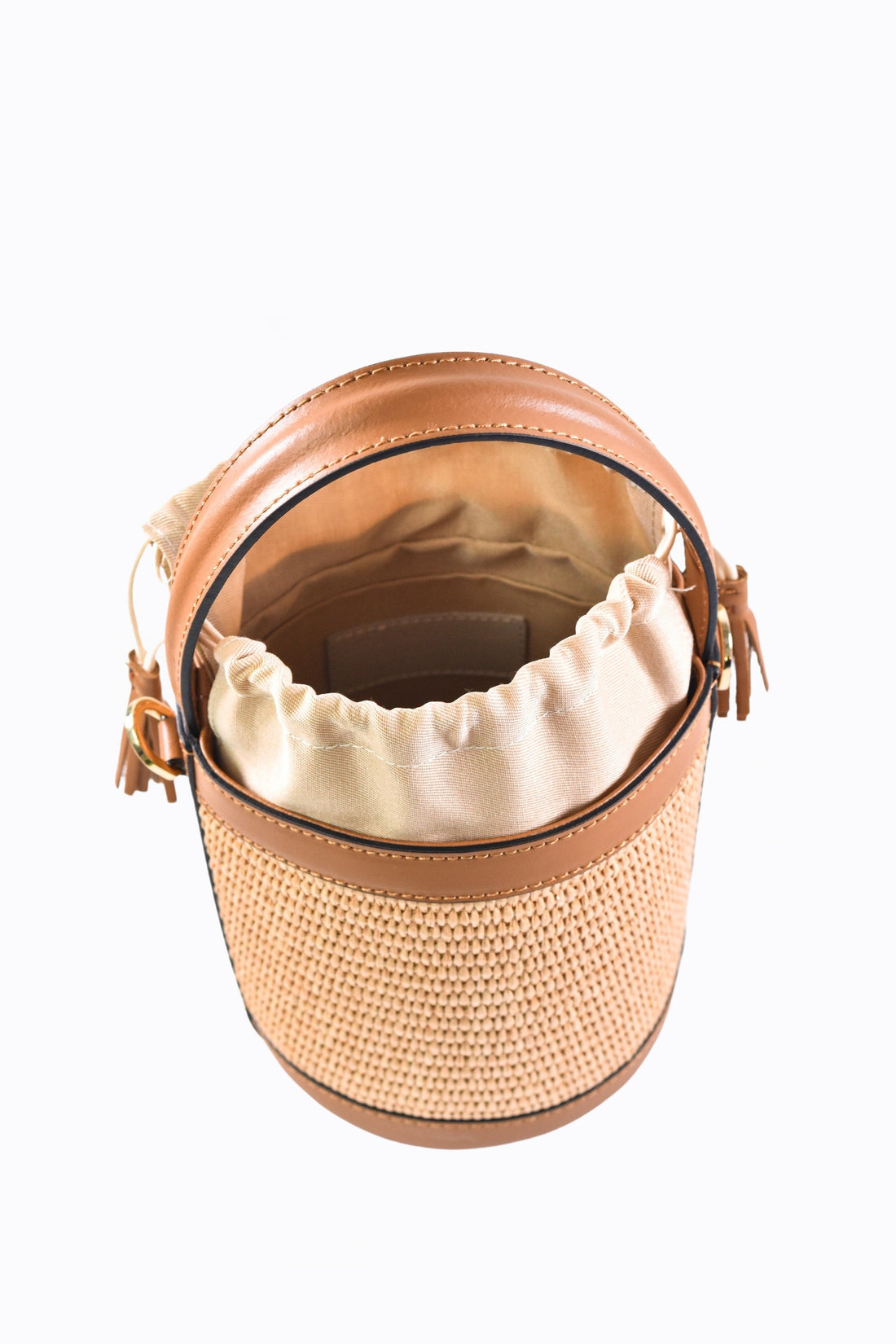 Petit Bag in Tan Brushed Leather and Raphia