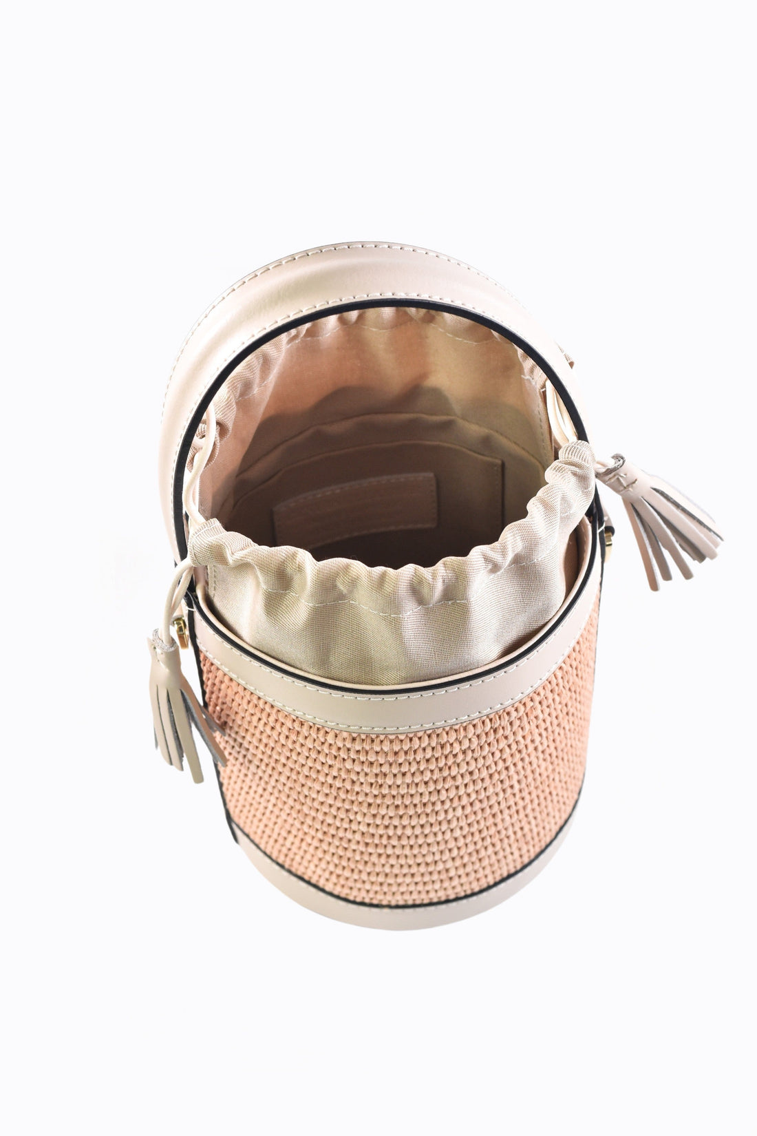 Petit Bag in Beige Brushed Leather and Raphia