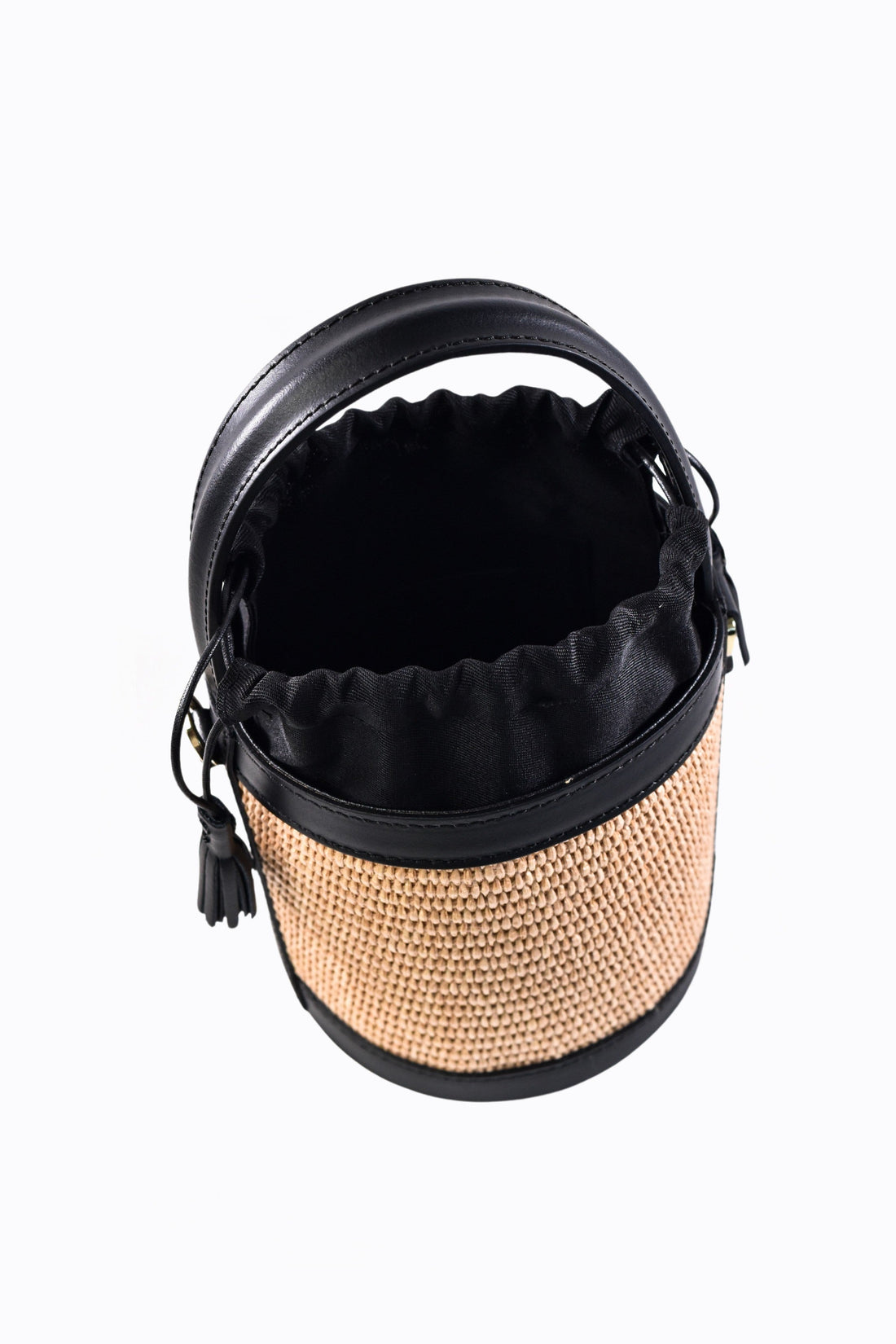 Petit Bag in Black Brushed Leather and Raphia