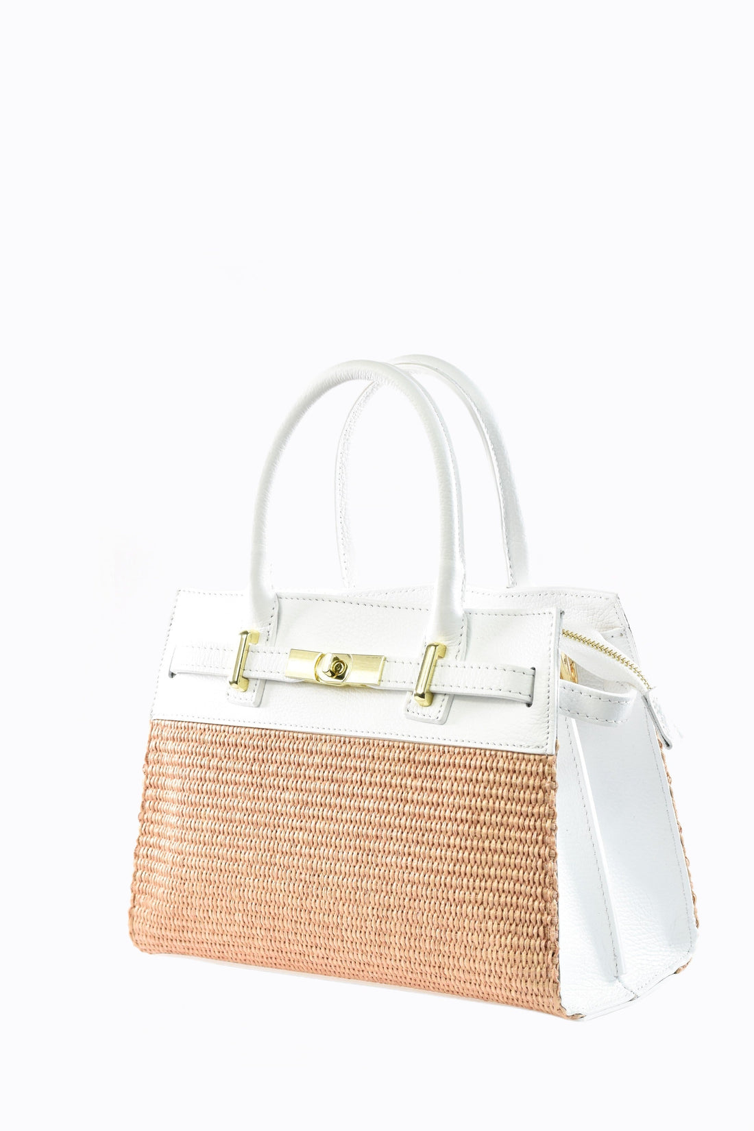 Grace Bag in White Leather and Raphia