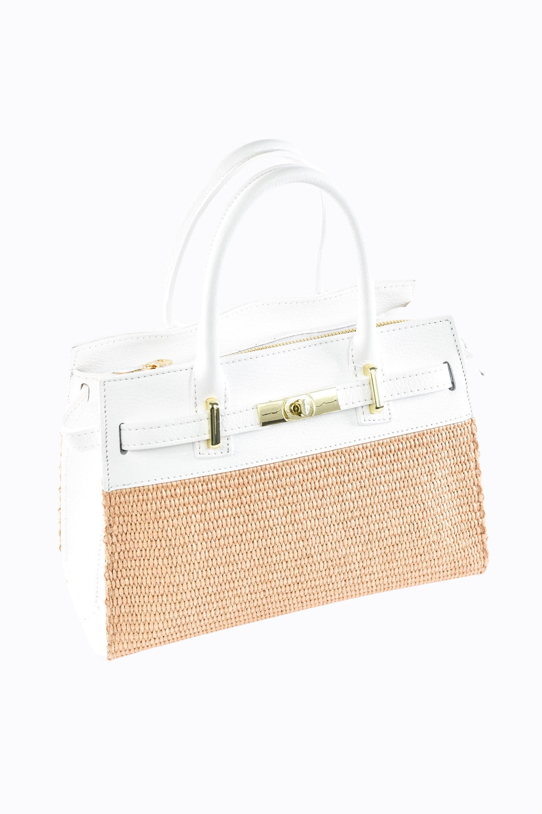 Grace Bag in White Leather and Raphia