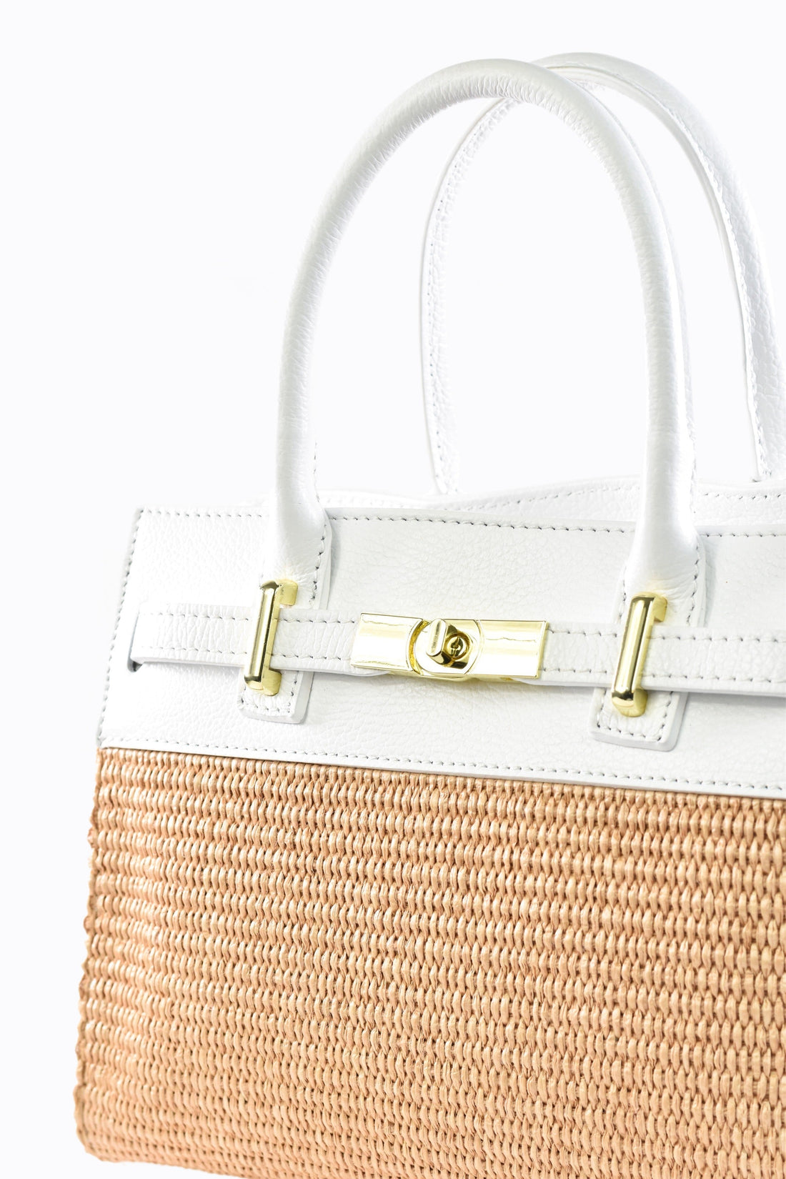 Grace Bag in White Leather and Raphia