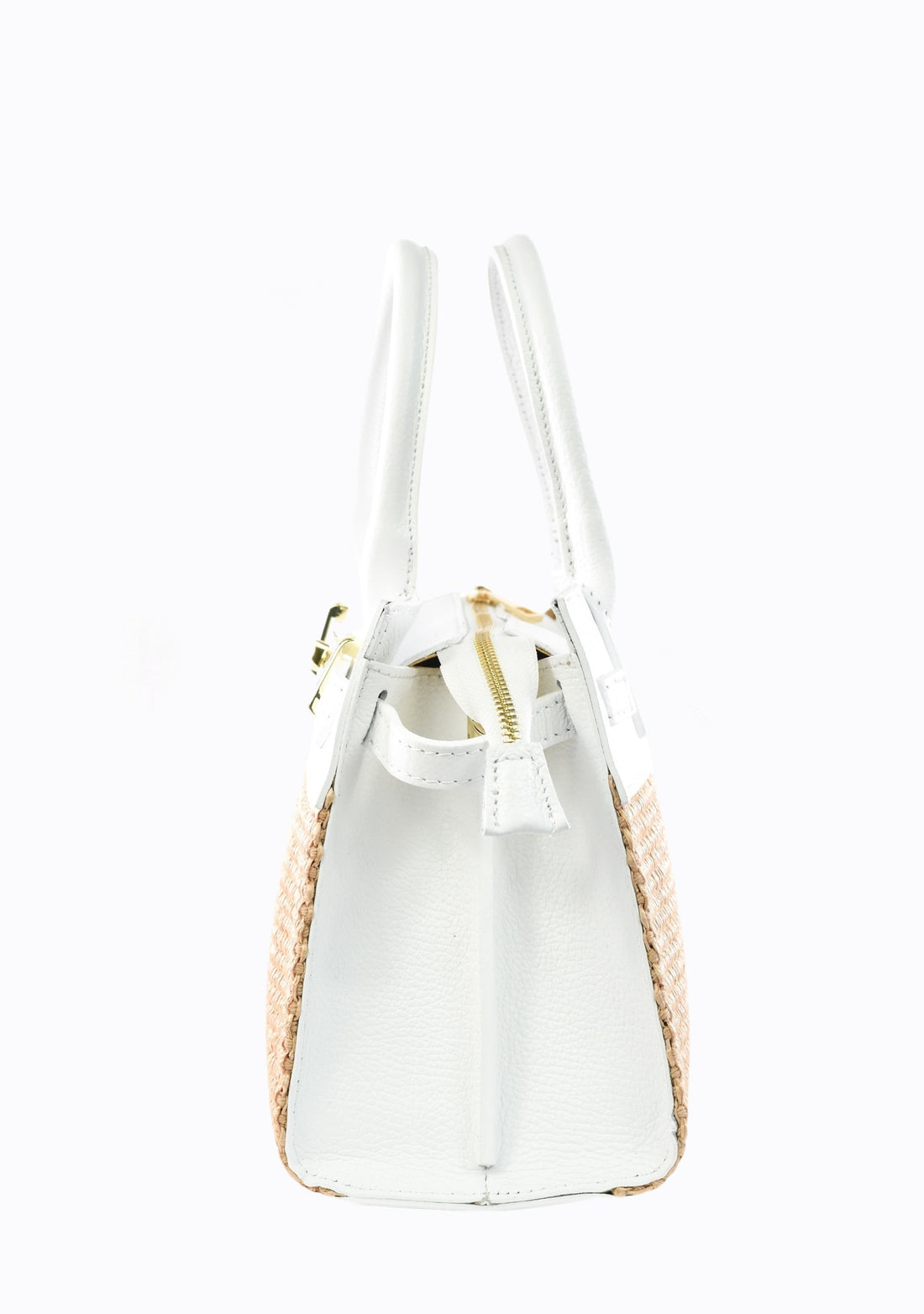 Grace Bag in White Leather and Raphia