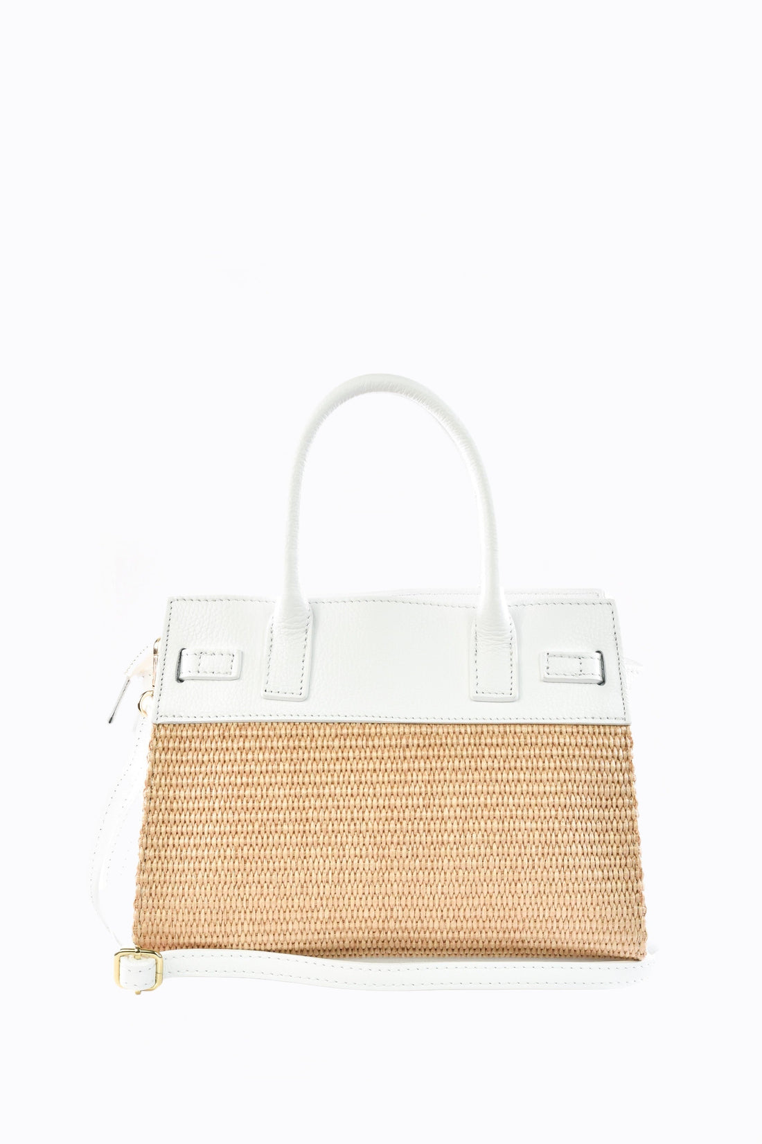 Grace Bag in White Leather and Raphia