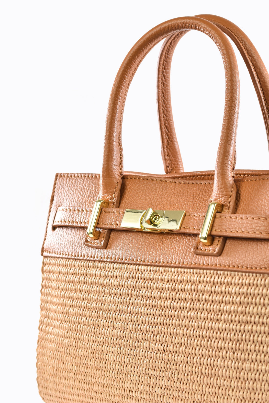 Grace Bag in Tan Leather and Raphia