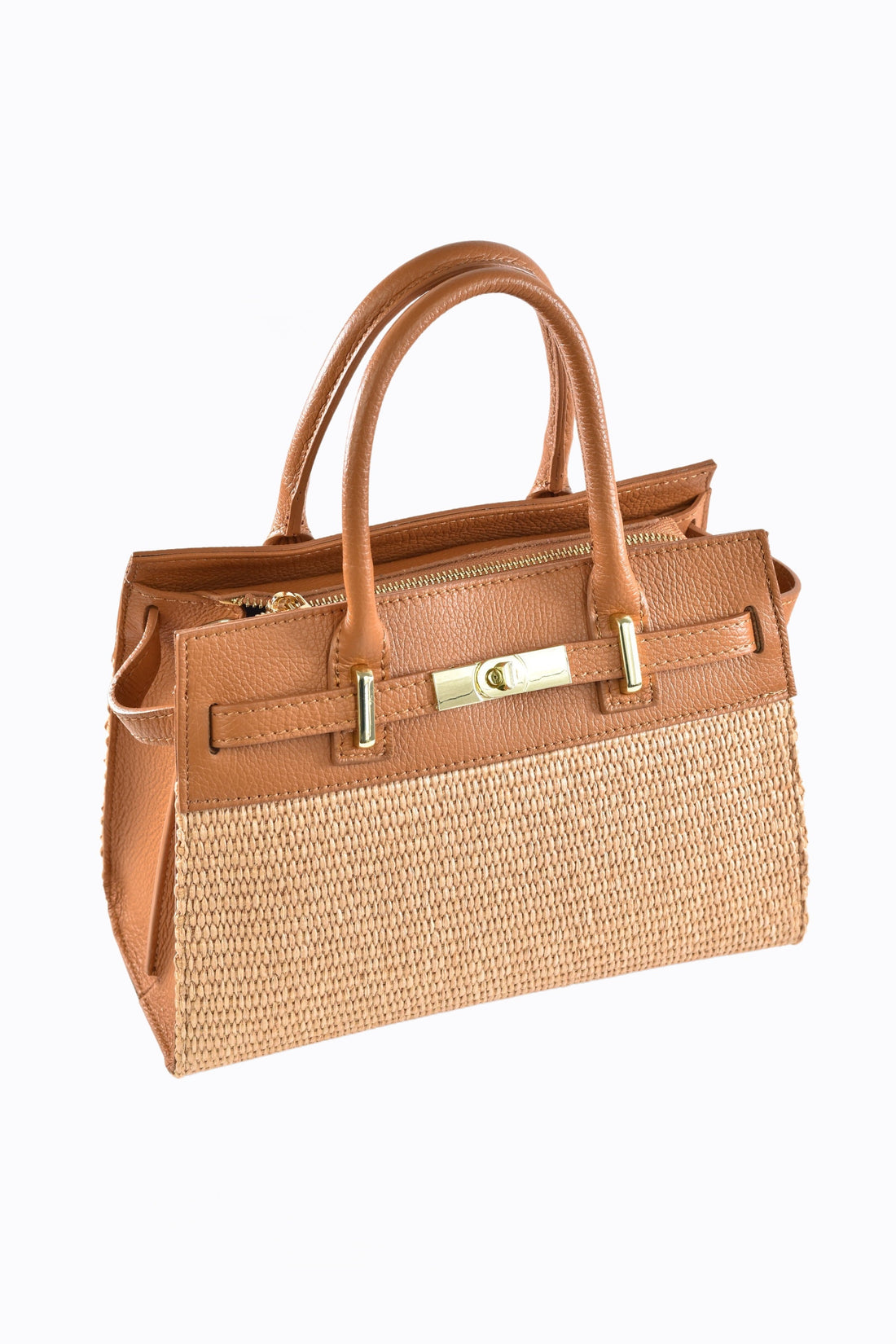 Grace Bag in Tan Leather and Raphia
