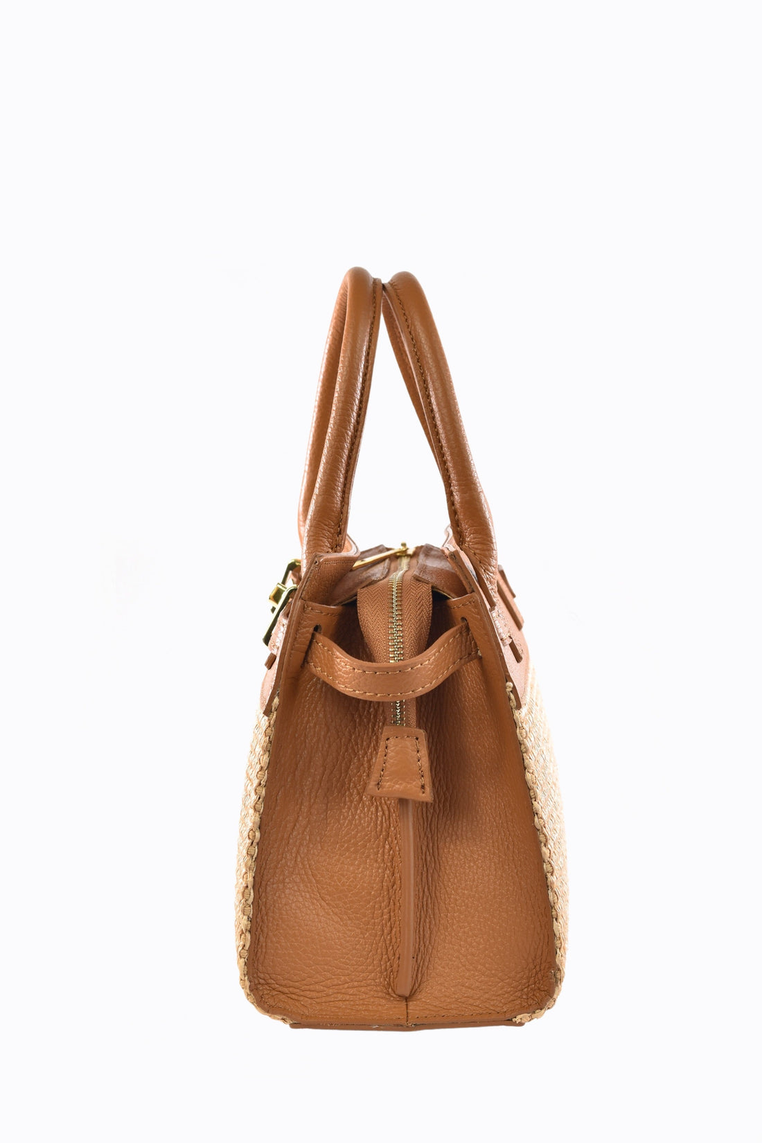 Grace Bag in Tan Leather and Raphia