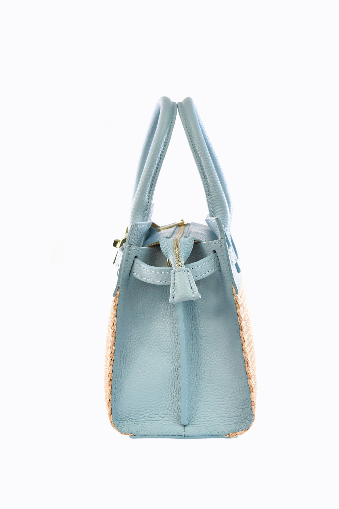 Grace Bag in Pale Blue Leather and Raphia